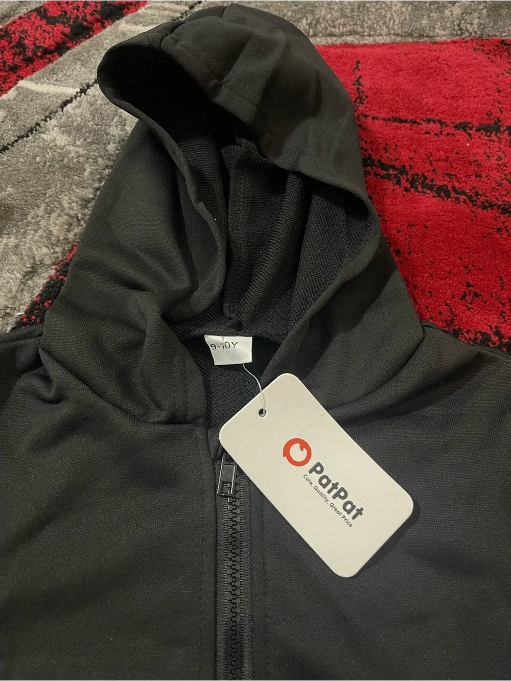 PatPat Kids Hooded Full-Zip Jacket - Black